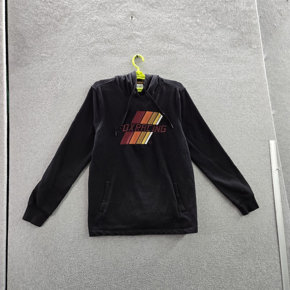 Fox Racing Men Hoodie L Black Graphic Fleece Embroidered Motocross Logo‎ Y2K